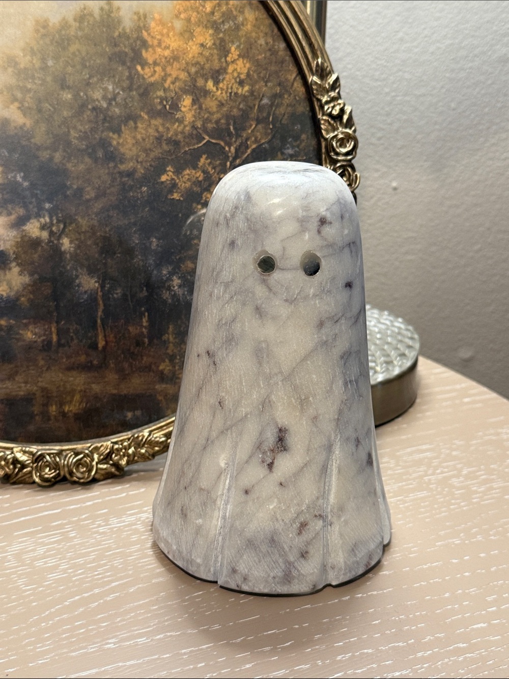 Home Goods Genuine Marble Ghost Figurine - White with Gray Veining Fall Decor